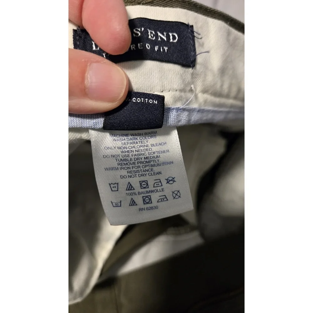 Lot 2 Lands' End Men's Chino Pants ~ 34x32 Tailored Fit Blue & Olive Cotton PICS